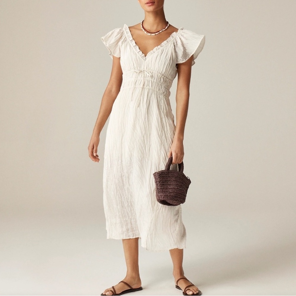 NWT J. Crew Palermo Cream Midi Dress with Ruffle Sleeves XXL
